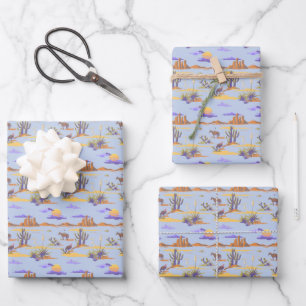 Amerikanischer Western-Wüsten-Cowboy-Kaktus-Muster Geschenkpapier Set