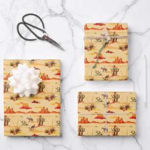 Amerikanischer Western-Wüsten-Cowboy-Kaktus-Muster Geschenkpapier Set