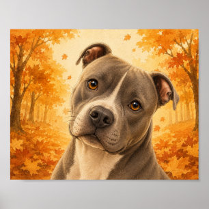 Amerikanischer XL Bully Herbstwald Poster