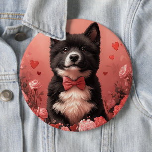 Amerikanisches Akita mit Rose - Valentinstag Button