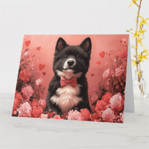 Amerikanisches Akita mit Rose - Valentinstag Karte