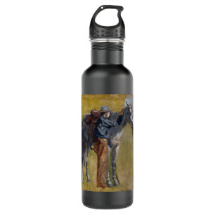 Amerikanisches Badlands: Old West Cowboy mit Pferd Edelstahlflasche