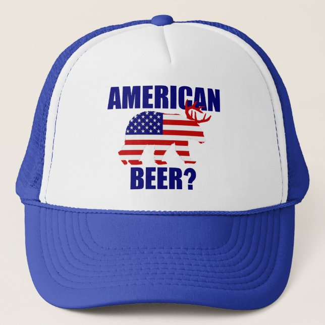 Amerikanisches Bier?  US-Flaggen-Bärn-Rotwild-Hut Truckerkappe (Vorderseite)