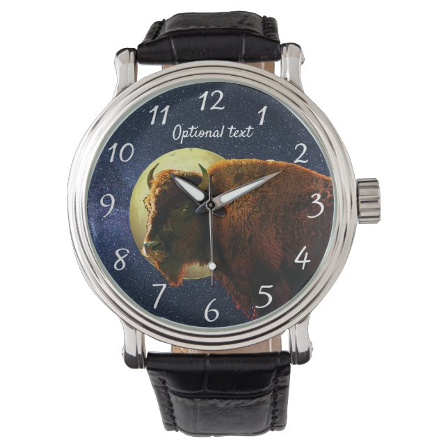 Amerikanisches Bison, Vollmond und Sternennacht Armbanduhr (Vorderseite)