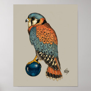 Amerikanisches Eichhörnchen auf blauem Glaskugel Poster