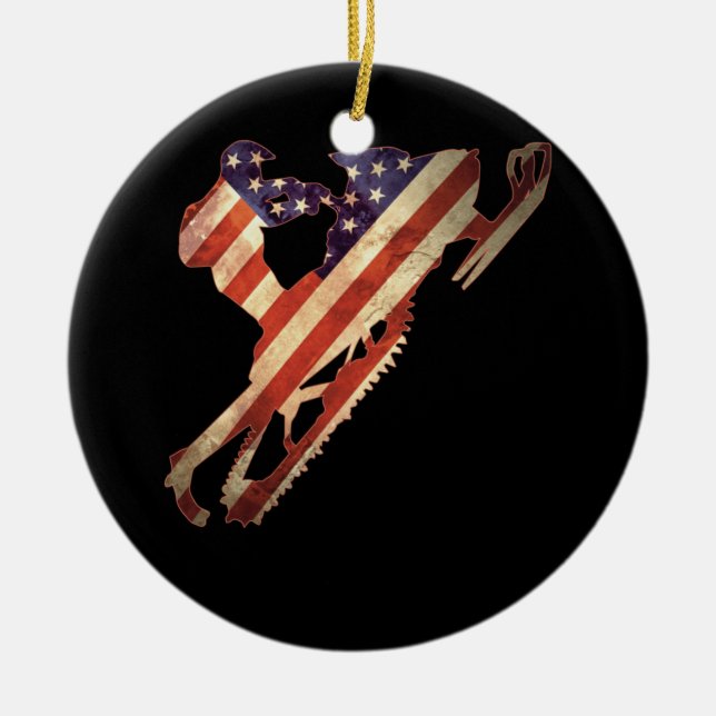 Amerikanisches Flag Snowmobile Winter Snowmobiling Keramik Ornament (Vorne)