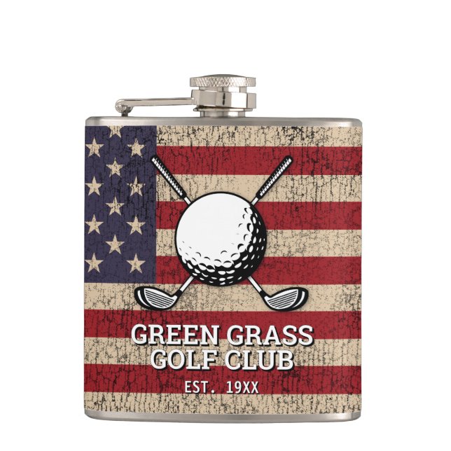 Amerikanisches Flagge Golf Design Flachmann (Vorderseite)