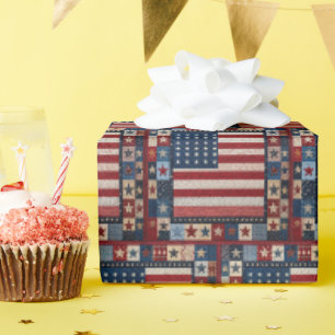 Amerikanisches Flaggen-Quiltmuster Geschenkpapier