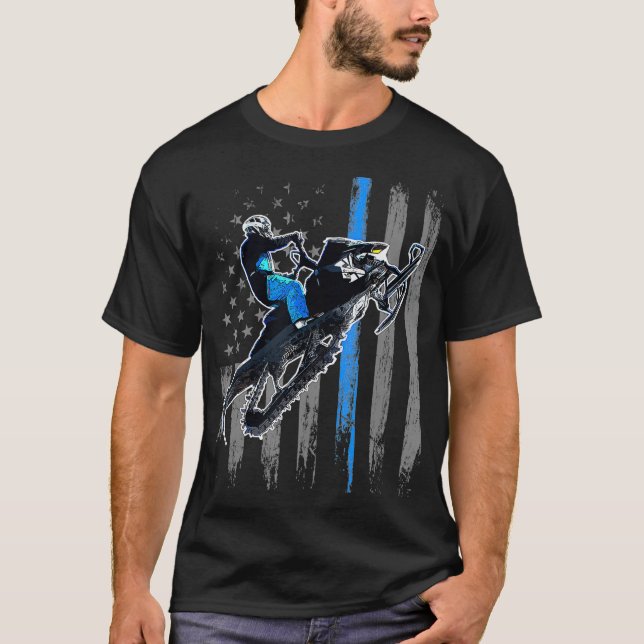 Amerikanisches Flaggen Schneemobil Männer Schneemo T-Shirt (Vorderseite)