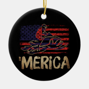 Amerikanisches Flaggen Schneemobil Winter Schneemo Keramik Ornament