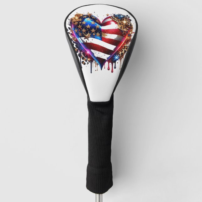Amerikanisches Flaggenherz Golf Headcover (Vorderseite)