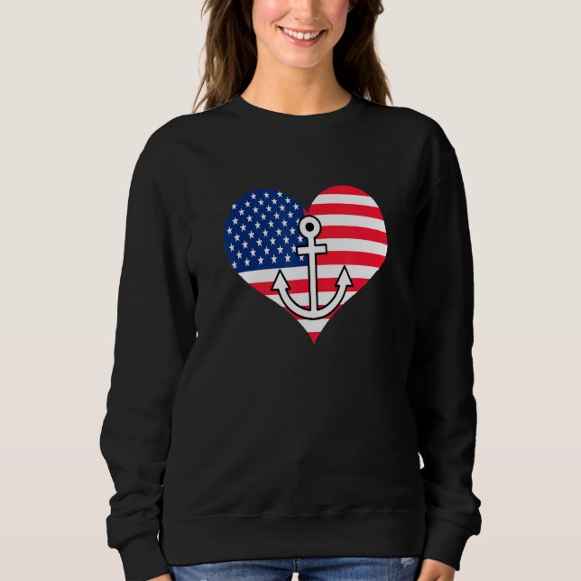Amerikanisches Flaggenherz mit Anchor Lakelife Lak Sweatshirt (Vorderseite)