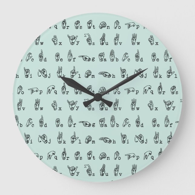 Amerikanisches Gebärdensprache-Alphabet Große Wanduhr (Vorderseite)