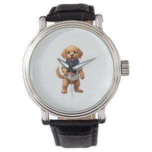 Amerikanisches Goldenes Welpen Vintage Patriotisch Armbanduhr
