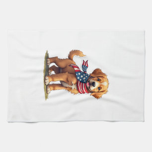 Amerikanisches Goldenes Welpen Vintage Patriotisch Geschirrtuch