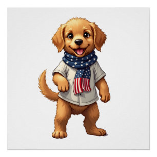 Amerikanisches Goldenes Welpen Vintage Patriotisch Poster