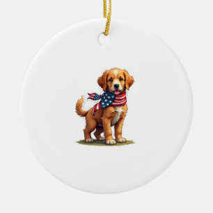 Amerikanisches Goldenes Welpen-Vintage-Patriotismu Keramik Ornament