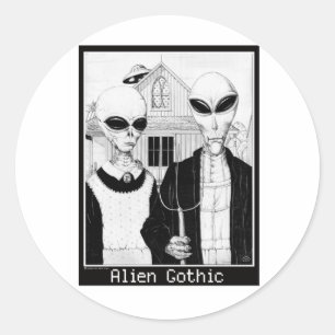 Amerikanisches gotisches, alien-Porträts, Runder Aufkleber