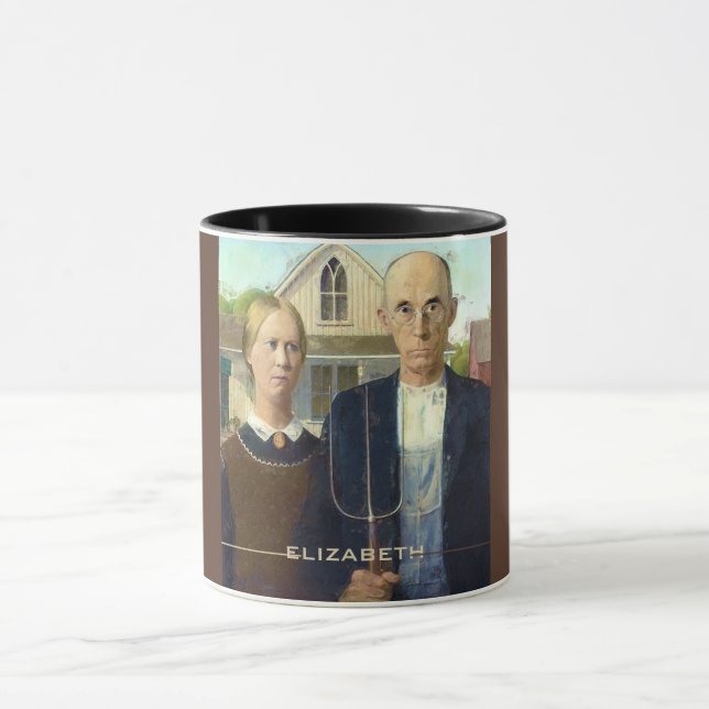 Amerikanisches gotisches Kunst-Ölgemälde Tasse (Zentrum)