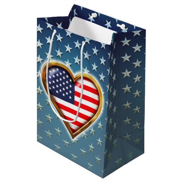 Amerikanisches Herz Mittlere Geschenktüte (Vorderseite Schrägansicht)