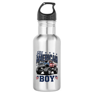 Amerikanisches Jungen-Monster-Truck-Retro-Patrioti Edelstahlflasche