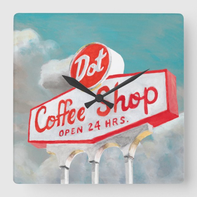 Amerikanisches Kaffeestube-Zeichen des Quadratische Wanduhr (Vorderseite)