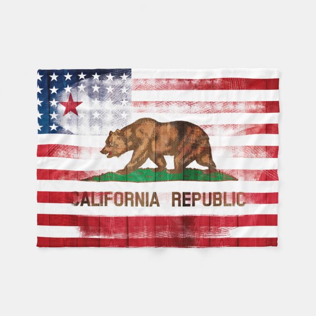 Amerikanisches kalifornisches Flagge | Holz u. Fleecedecke (Vorderseite (Horizontal))