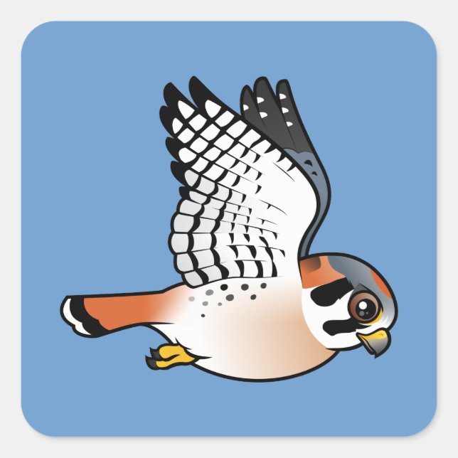 Amerikanisches Kestrel im Flug Quadratischer Aufkleber (Vorderseite)