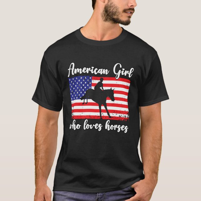 Amerikanisches Mädchen, das Lieben mit Pferderücke T-Shirt (Vorderseite)