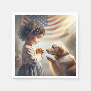 Amerikanisches Mädchen mit Hundbeten Serviette