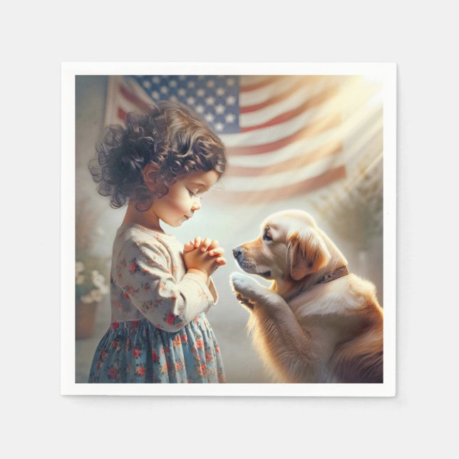 Amerikanisches Mädchen mit Hundbeten Serviette (Vorderseite)