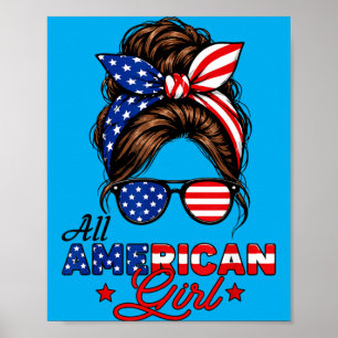 Amerikanisches Mädchen-Shirt USA-Flagge 4. Juli Fr Poster