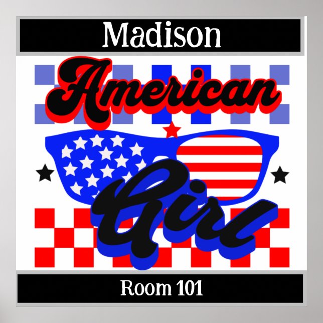Amerikanisches Mädchen. US Flagge. Sonnenbrille. B Poster (Vorne)