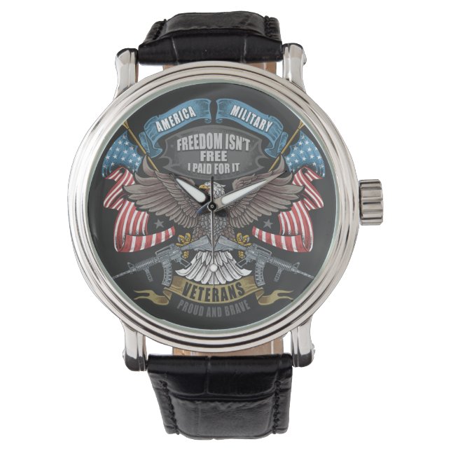 Amerikanisches Militär mit Flaggen und Adler Armbanduhr (Vorderseite)
