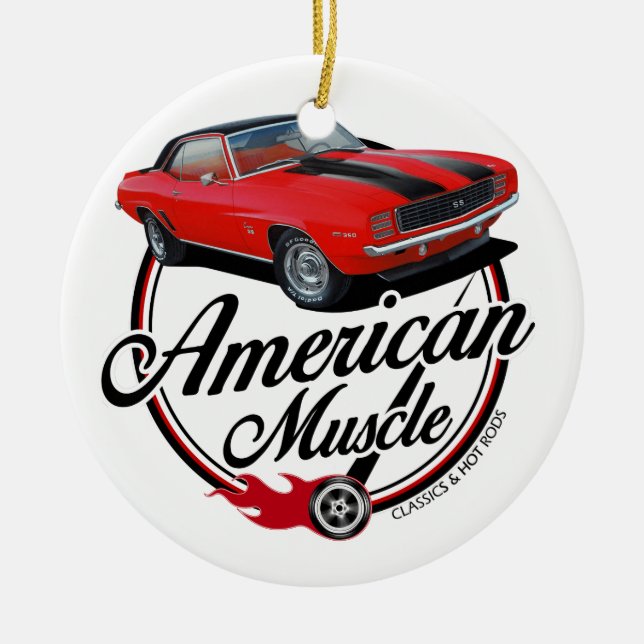 Amerikanisches Muskel-Rot Camaro Keramik Ornament (Vorne)