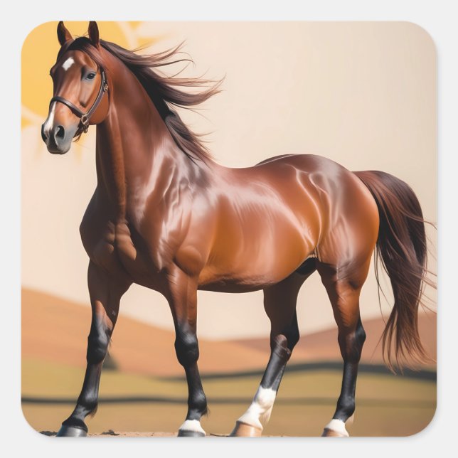 amerikanisches Pferd Quadratischer Aufkleber (Vorderseite)