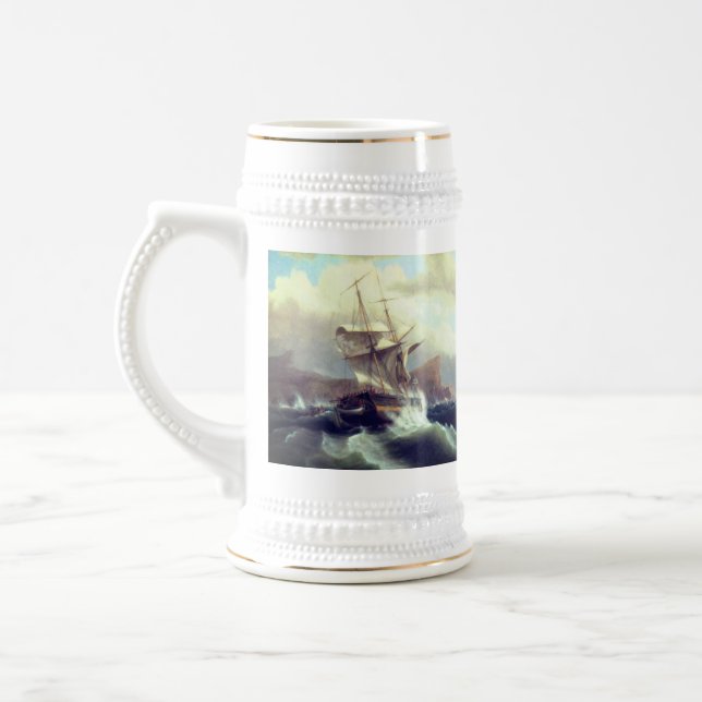 Amerikanisches Schiff in Not 1841 Bierglas (Links)