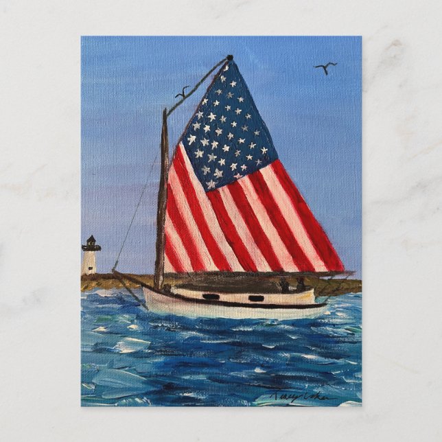 Amerikanisches Segelboot Postkarte (Vorderseite)