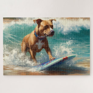 Amerikanisches Staffordshire-Strand-Surfing-Gemäld