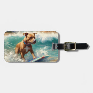 Amerikanisches Staffordshire-Strand-Surfing-Malere Gepäckanhänger