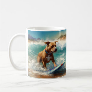 Amerikanisches Staffordshire-Strand-Surfing-Malere Kaffeetasse