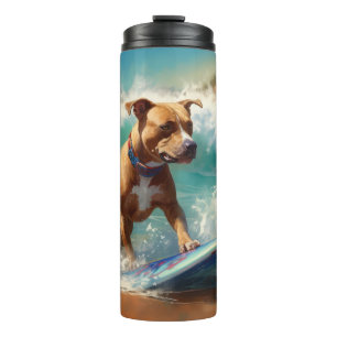 Amerikanisches Staffordshire-Strand-Surfing-Malere Thermosbecher