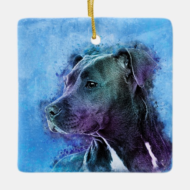 Amerikanisches Staffordshire Terrier - Amstaff Keramikornament (Vorderseite)