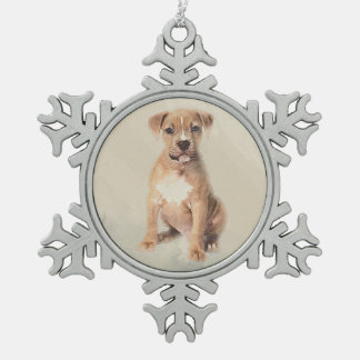 Amerikanisches Staffordshire-Terrierwelpe Schneeflocken Zinn-Ornament