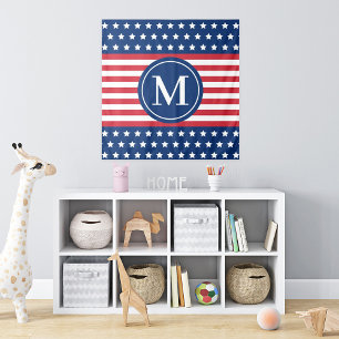Amerikanisches Sterne-und-Streifen-Monogramm-Quadr Wandteppich
