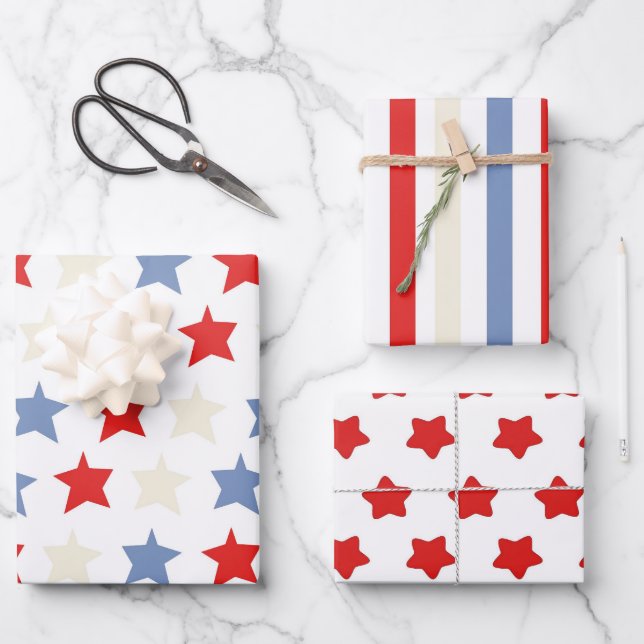 amerikanisches Thema, rot, weiß und blau Geschenkpapier Set (Vorderseite)
