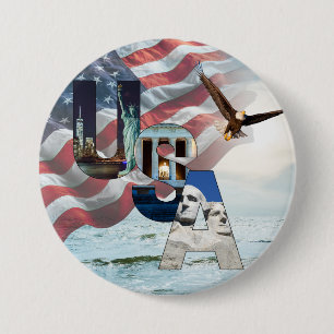 Amerikanisches Wahrzeichen USA-Flagge Meer und Wei Button