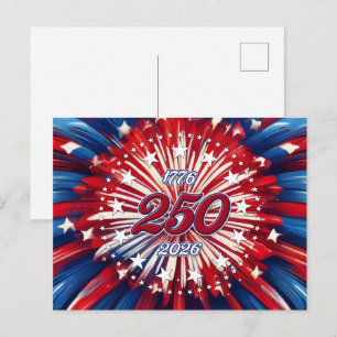 Amerikas 250. Geburtstag 1776-2026 RWB Feuerwerk Ankündigungspostkarte