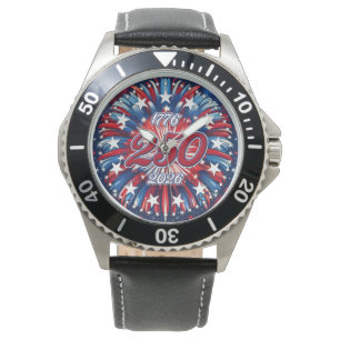 Amerikas 250. Geburtstag 1776-2026 RWB Feuerwerk Armbanduhr