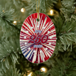 Amerikas 250. Geburtstag 1776-2026 RWB Feuerwerk Keramik Ornament